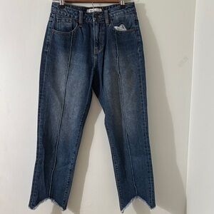 Hidden Dark Wash High Rise Chewed Hem Women's Ankle Cropped Jeans Size 26